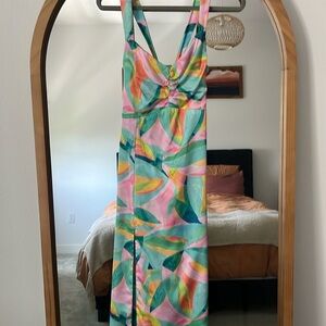Show Me Your Mumu Mina Tropicana Burst Luxe Satin Midi Dress